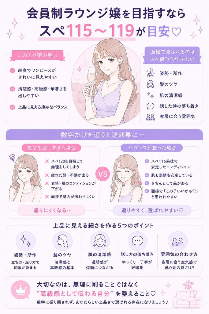 会員制ラウンジ嬢を目指すならスペ115〜119が目安