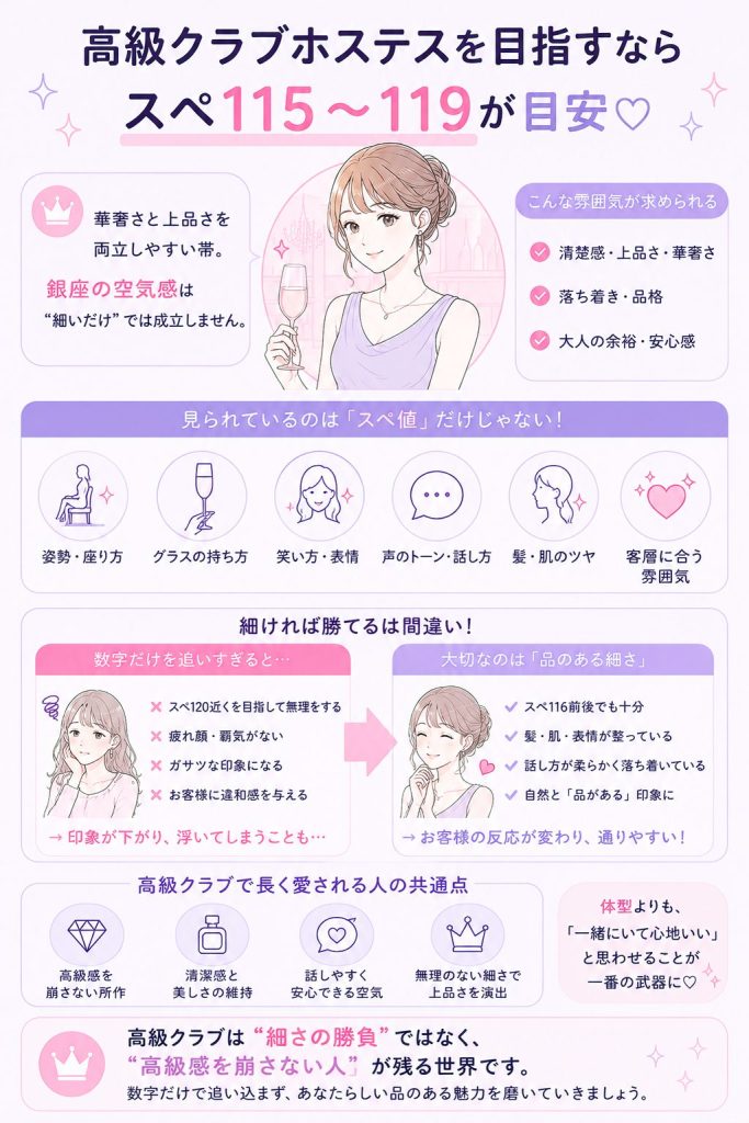 高級クラブホステスを目指すならスペ115〜119が目安