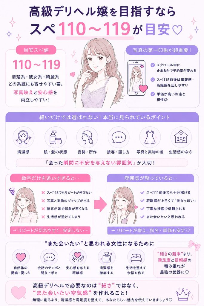 高級デリヘル嬢を目指すならスペ110〜119が目安